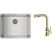 Zestaw Teka Be Linea RS15 50.40 zlewozmywak 54x44 cm z baterią kuchenną Oltens Myvat stal polerowana/złoty połysk (115000005, 35205800)