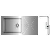 Zestaw Teka Brooklyn zlewozmywak stalowy z syfonem 98,4x50,4 cm z baterią kuchenną Brooklyn chrom (115100023, 116030056)