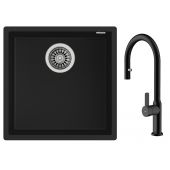 Zestaw Teka Square zlewozmywak Tegranit 44x44 cm czarny z baterią kuchenną Oval czarna (115230025, 116020015)