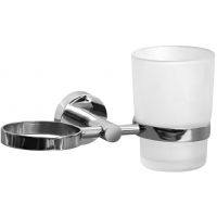 Bisk For You kubek do mycia zębów podwójny z uchwytem ściennym szkło mrożone/chrom 01175