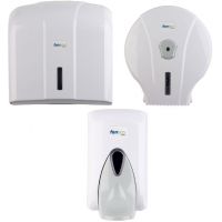 Zestaw Faneco Pop podajnik ręczników z pojemnikiem na papier i dozownikiem do mydła biały-szary (P400PGWG, J18PGWG, SA500PGWG)