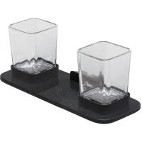 Geesa Shift półka szklana 30 cm z uchwytem na kubek podwójny szkło przezroczyste/efekt czarnego marmuru 919934-06-M6