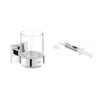 Zestaw Grohe Start Cube kubek do mycia zębów chrom i klej montażowy QuickGlue (41097000, 41127000)