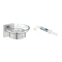 Zestaw Grohe Start Cube mydelniczka ścienna stal nierdzewna i klej montażowy QuickGlue (41096DC0, 41127000)