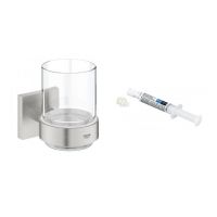 Zestaw Grohe Start Cube kubek do mycia zębów stal nierdzewna i klej montażowy QuickGlue (41097DC0, 41127000)