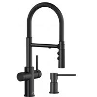 Zestaw Blanco Catris-S bateria kuchenna stojąca czarna z dozownikiem do płynu Blanco Lato czarny mat (526707, 525789)