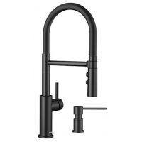 Zestaw Blanco Catris-S bateria kuchenna stojąca czarna z dozownikiem do płynu Blanco Lato czarny mat (525793, 525789)