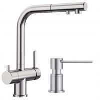 Zestaw Blanco Fontas-S II bateria kuchenna stojąca z dozownikiem do płynu Blanco Lato stal (525199, 525809)