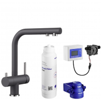 Zestaw  Blanco Fontas-S II bateria kuchenna stojąca Silgranit szarośc skały/chrom z zestawem filtrującym wodę (523137, 527453)