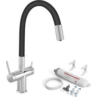 Zestaw Ferro Filtrata bateria kuchenna stojąca chrom/czarna i filtry podzlewozmywakowe z kompletem wkładów (BFT41B, FFT4ACAGSET)