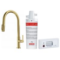 Zestaw Franke Maris Slim Clear Water J Pull-Out bateria kuchenna stojąca złota z filtrem podzlewozmywakowym Clear Water (1200736601, 1330284025)