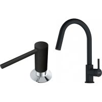 Zestaw Franke Lina bateria kuchenna stojąca z dozownikiem do płynów 350 ml czarny mat (1150626053, 1120652763)