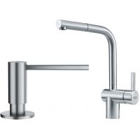 Zestaw Franke Atlas bateria kuchenna stojąca z dozownikiem do płynów 350 ml stal szlachetna (1150521438, 1120717084)