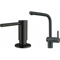 Zestaw Franke Atlas bateria kuchenna stojąca z dozownikiem do płynów 350 ml czarna stal szlachetna (1150550427, 1120717102)