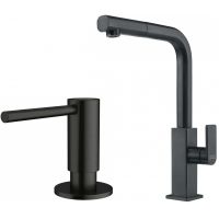 Zestaw Franke Mythos bateria kuchenna stojąca z dozownikiem do płynów 350 ml czarna stal szlachetna  (1150550442, 1120717102)