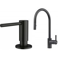 Zestaw Franke Eos bateria kuchenna stojąca z dozownikiem do płynów 350 ml czarna stal szlachetna (1150613671, 1120717102)