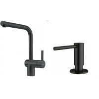 Zestaw Franke Atlas bateria kuchenna stojąca z dozownikiem do płynów 350 ml czarna stal szlachetna (1150550424, 1120717102)