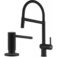 Zestaw Franke Active Semi Pro Spray bateria kuchenna stojąca z dozownikiem do płynów 300 ml czarny mat (1150653409, 1190547906)