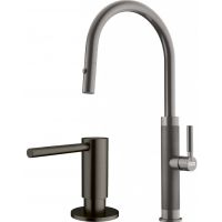 Zestaw Franke Mythos Masterpiece Pull-Out Spray bateria kuchenna stojąca z dozownikiem do płynów 350 ml antracyt (1150711555, 1120717103)