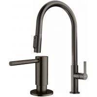 Zestaw Franke Maris Slim Clear Water J Pull-Out bateria kuchenna stojąca z dozownikiem do płynów 350 ml antracyt (1200736603, 1120717103)