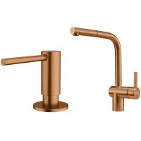 Zestaw Franke Atlas bateria kuchenna stojąca z dozownikiem do płynów 350 ml miedziany (1150628208, 1120717104)