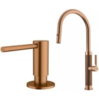 Zestaw Franke Mythos Masterpiece Pull-Out Spray bateria kuchenna stojąca z dozownikiem do płynów 350 ml miedziany (1150711557, 1120717104)