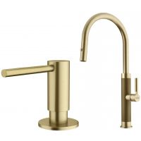 Zestaw Franke Mythos Masterpiece Pull-Out Spray bateria kuchenna stojąca z dozownikiem do płynów 350 ml złoto (1150711558, 1120717105)