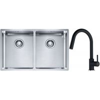 Franke Box BXX 220/120 34-34 zlewozmywak 74x45 cm stalowy z baterią kuchenną Lina onyx (1270370188, 1150626055)
