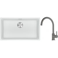 Franke Maris MRG 110-72 zlewozmywak 72x40 cm Fragranite biały polarny z baterią kuchenną Lina kamienny szary (1250687263, 1150626022)
