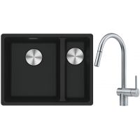 Franke Maris MRG 160-34-15SBR zlewozmywak 52x40 cm Fragranite czarny mat z baterią kuchenną Leda Neo stal szlachetna (1250687264, 1150590047)