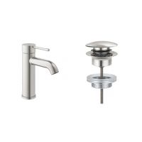 Zestaw Grohe Essence bateria umywalkowa stojąca z korkiem SuperSteel (23590DC1, 65807DC0)