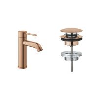 Zestaw Grohe Essence bateria umywalkowa stojąca z korkiem Brushed Warm Sunset (23590DL1, 65807DL0)