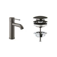 Zestaw Grohe Essence bateria umywalkowa stojąca z korkiem Brushed Hard Graphite (23590AL1, 65807AL0)