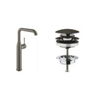 Zestaw Grohe Essence New bateria umywalkowa stojąca wysoka z korkiem Brushed Hard Graphite (32901AL1, 65807AL0)