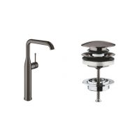 Zestaw Grohe Essence New bateria umywalkowa stojąca wysoka z korkiem Hard Graphite (32901A01, 65807A00)