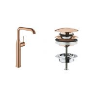 Zestaw Grohe Essence New bateria umywalkowa stojąca z korkiem Warm Sunset (32901DA1, 65807DA0)