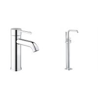 Zestaw Grohe Essence bateria wannowo-prysznicowa podłogowa i umywalkowa chrom (23590001, 23491001, 45984001)