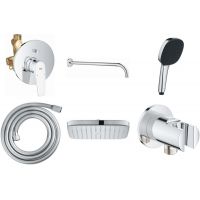 Zestaw Grohe Start Flow bateria podtynkowa z deszczownicą Vitalio Comfort i zestawem prysznicowym chrom (29117000, 26695000, 27851000, 26397001, 26962001, 28741002)