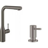 Zestaw Grohe Essence bateria kuchenna Brushed Hard Graphite z dozownikiem płynów Cosmopolitan (30270AL0, 40535AL0)
