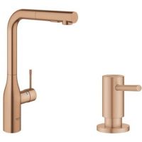 Zestaw Grohe Essence bateria kuchenna Brushed Warm Sunset z dozownikiem płynów Cosmopolitan (30270DL0, 40535DL0)