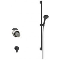 Zestaw Hansgrohe Vernis Blend bateria prysznicowa podtynkowa z przyłączem kątowym i zestawem prysznicowym czarny mat (71663670, 26453670, 28046670)