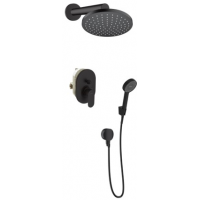 Zestaw Hansgrohe Vernis Blend deszczownica z ramieniem bateria wannowo-prysznicowa podtynkowa z elementem podtynkowym zestaw prysznicowy z przyłączem kątowym czarny mat (26277670, 27809670, 71449670, 31741180, 28052670, 26453670)