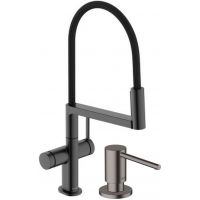 Zestaw Hansgrohe Talis Select M54 PowderSpray bateria kuchenna stojąca z dozownikiem do płynów A41 czarny chrom szczotkowany (72861340, 40438340)