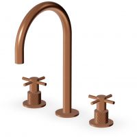 Zucchetti Helm bateria umywalkowa stojąca 3-otworowa miedź szczotkowana/radełkowanie ukośne ZHM516.XP91G3