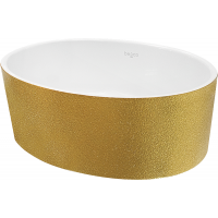 Besco Uniqa umywalka 46x32 cm nablatowa owalna złota/biała #UMD-U-NGZ