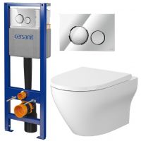 Zestaw Cersanit Larga miska WC z deską wolnoopadającą i stelaż podtynkowy z przyciskiem spłukującym chrom (S701885, S701778)