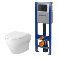 Cersanit Larga  zestaw miska WC z deską wolnoopadającą, stelaż z przyciskiem biały połysk / czarny mat (S701779, S701885)