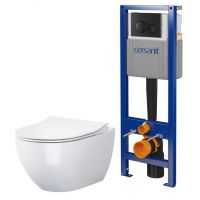 Cersanit Zen zestaw miska WC z deską wolnoopadającą, stelaż z przyciskiem biały / czarny mat (S701779, S701428)