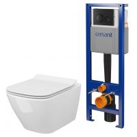 Cersanit City zestaw miska WC z deską wolnoopadającą, stelaż z przyciskiem biały / czarny mat (S701779, S701405)
