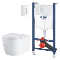 Zestaw Grohe Solido stelaż podtynkowy do WC z przyciskiem Skate Cosmopolitan biały i miska Start Round z deską wolnoopadającą (38971000, 103848SH00, 38732SH0)
